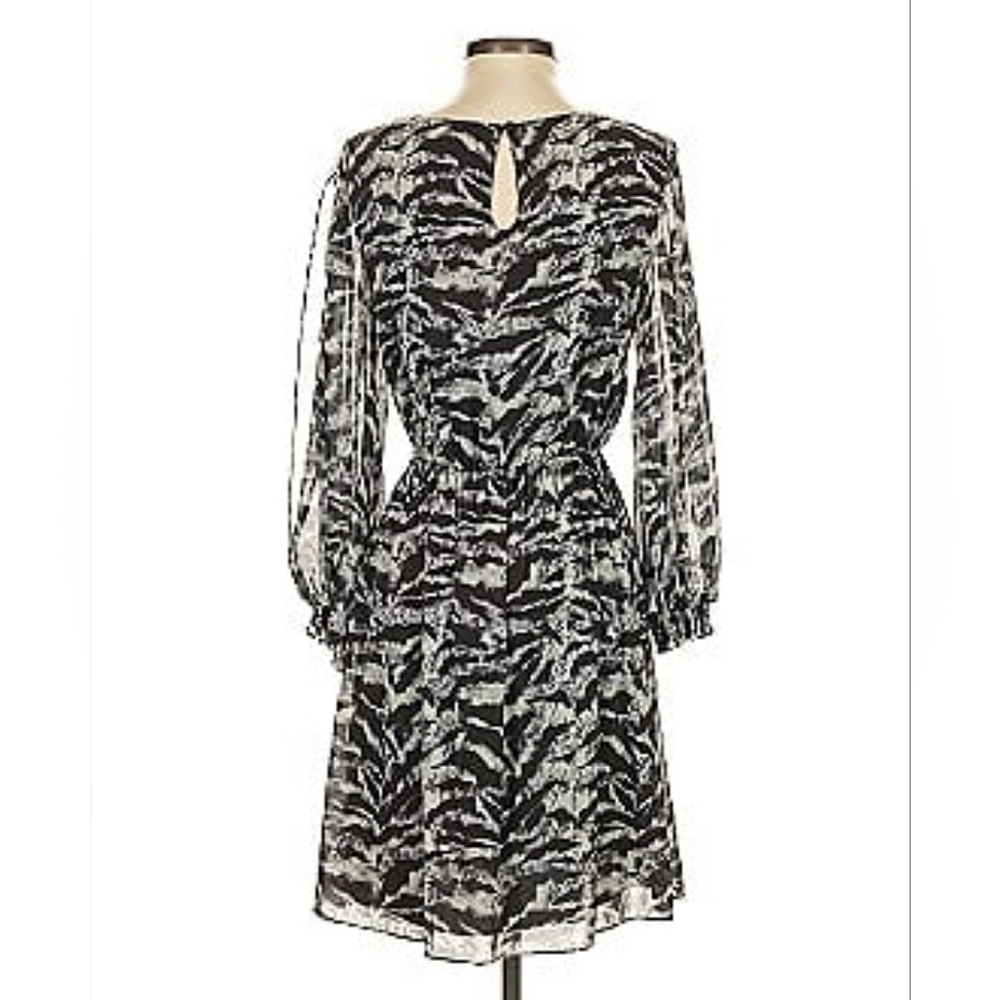 Alice + Olivia Black Zebra Black and White Silk Sleeve Cut Outs Dress M